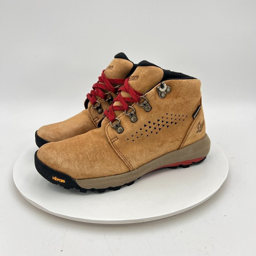 Danner Tan Suede Lace-Up Hiking Boots with Red Laces